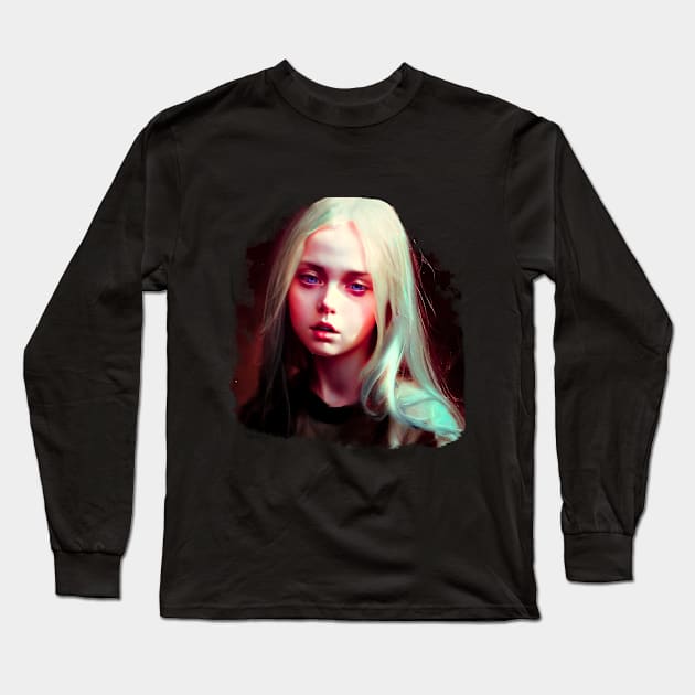 Beautiful portrait of a fantasy girl looking desperately shocked by mind-boggling events Long Sleeve T-Shirt by Quileos